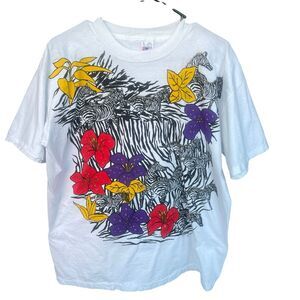 Tropical Zebra‎ Shirt Adult Large Cotton Artsy Animals Multicolor Single Stitch